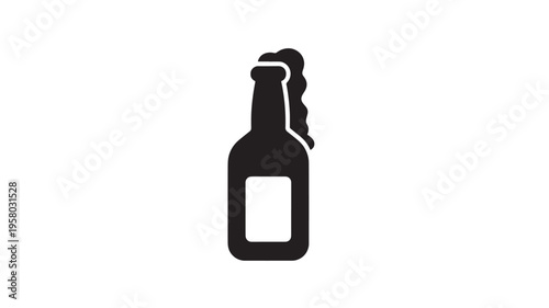 Bottle beer icon with frothy head and label area, representing a cold beverage and refreshment. featuring drink, alcohol, glassware with liquid and