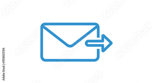A simple blue line icon depicting an email being sent or dispatched high quality professional detailed