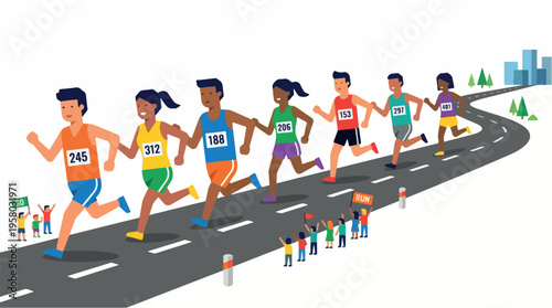 Diverse group of runners participating in a marathon race.