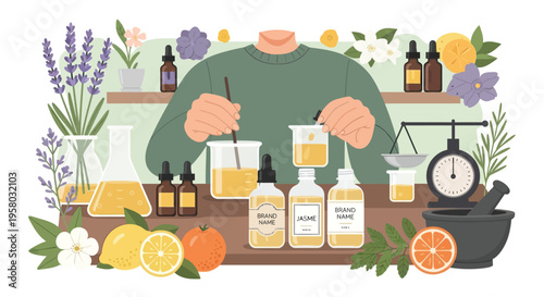 Person making homemade natural skincare products with essential oils.