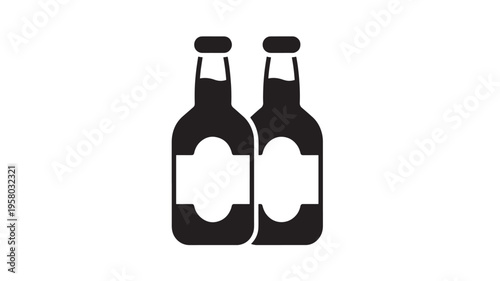 Bottles beer icon with blank white labels and black caps, simple flat graphic design, isolated on white background.