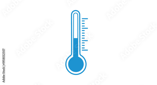 A simple blue thermometer illustration displays a moderate temperature reading on a white background high quality