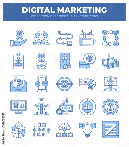 Collection of 25 Digital Marketing Icons. Boost Your Business Online