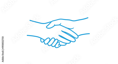 A simple blue line drawing depicts two hands clasped together in a handshake high quality professional
