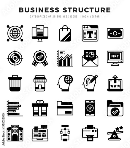 Set of Business Structure Icons. Simple Lineal Filled art style icons pack.