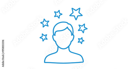 Simple line drawing depicts a person s head and shoulders surrounded by sparkling stars high quality professional