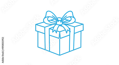 A simple line drawing depicts a blue gift box tied with a decorative blue bow