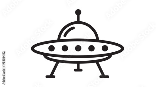 UFO flying saucer icon with a domed top and landing gear, depicting alien spacecraft. featuring extraterrestrial, spaceship, galaxy with space and