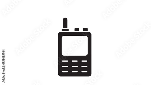 Walkie-talkie icon with antenna and keypad buttons, representing two-way radio communication device featuring symbol, technology, broadcasting with