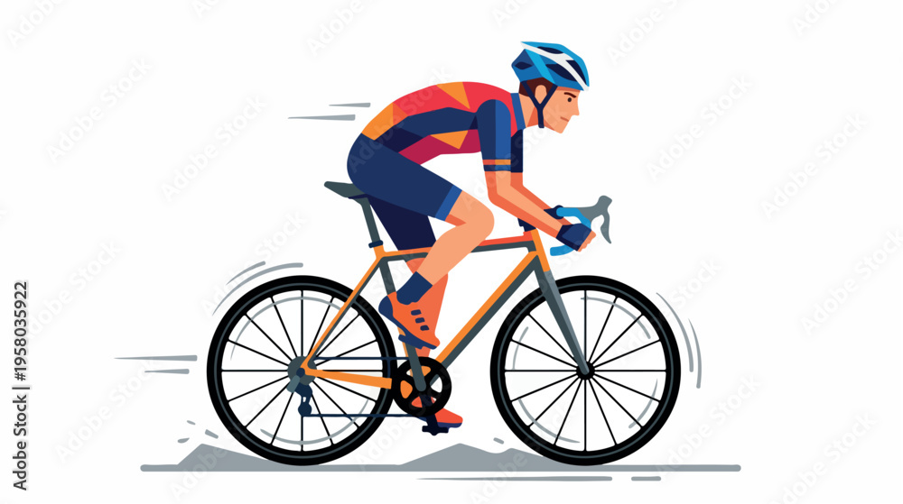 Naklejka premium Professional male cyclist in full gear riding a racing bicycle at high speed.