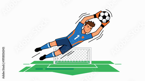 Dynamic Soccer Goalkeeper Diving Save Action.