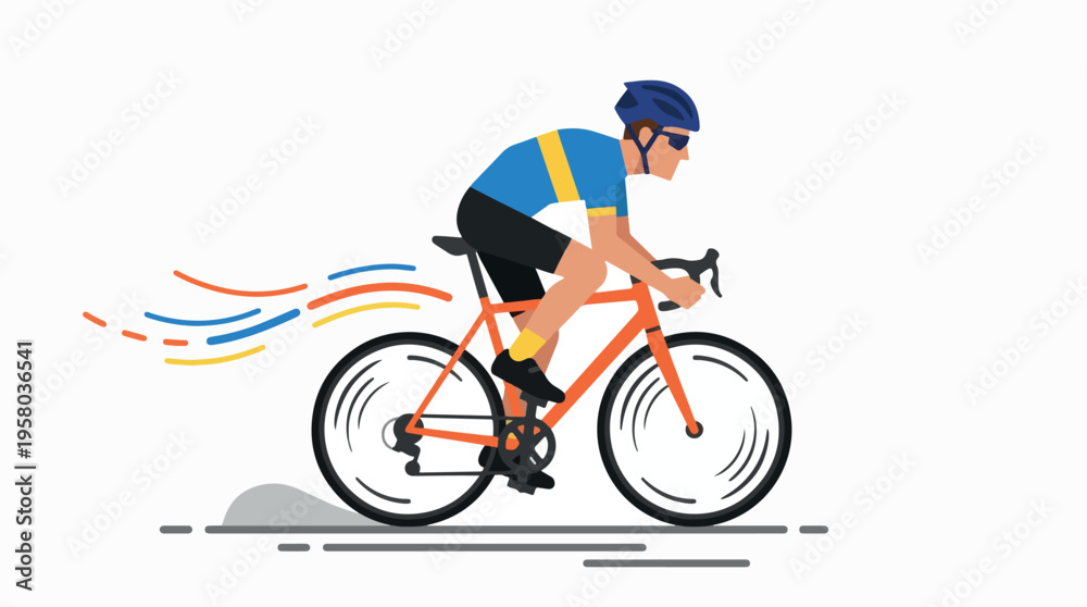 Obraz premium Dynamic illustration of a male cyclist in motion racing on a road bike.