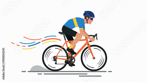 Dynamic illustration of a male cyclist in motion racing on a road bike.