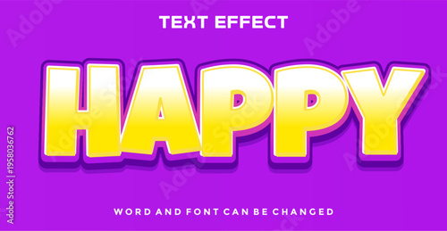 Happy 3D Text Effect with Yellow and White Gradient Typography on Purple Background