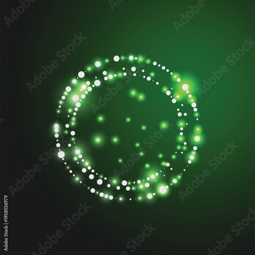 Abstract Background of ring light with luminous swirling on black backdrop. Vector illustration