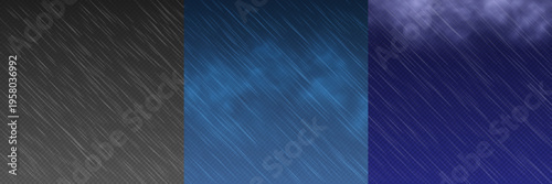 A set of square wallpapers with falling rain effects on black, blue, and stormy backgrounds.