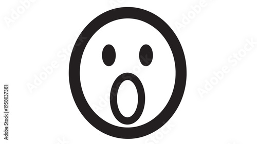 Face icon with wide open mouth and round eyes, expressing surprise or shock with bold black lines on white.