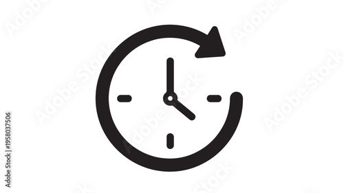 Clock icon with a circular arrow indicating a repeating cycle or the passage of time, presented in a simple black and white design.