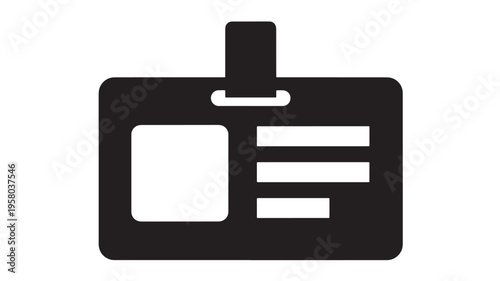 Badge ID icon with photo placeholder and text fields for identification purposes. featuring id, symbol, card with pass and access elements for