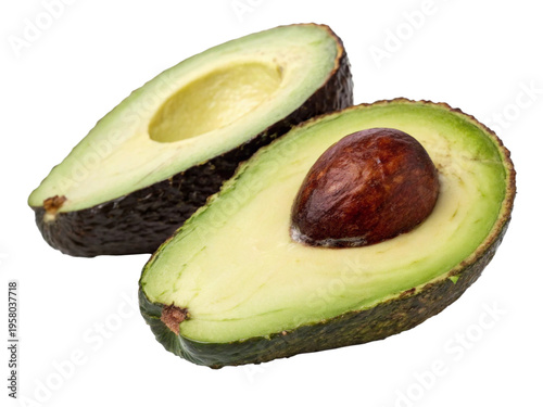 Fresh Halved Green Avocado with Pit Isolated
