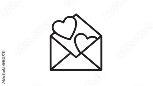 Envelope icon with two hearts inside, representing love letters or messages of affection on a white background.