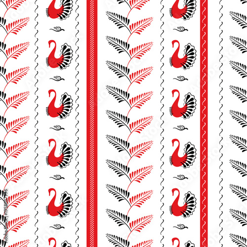 Seamless background with decorative elements of traditional folk of Russia. The Mezen ornament