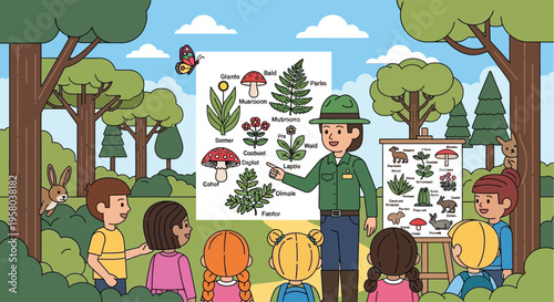 Forest Ranger Teaching Children About Nature and Wildlife.