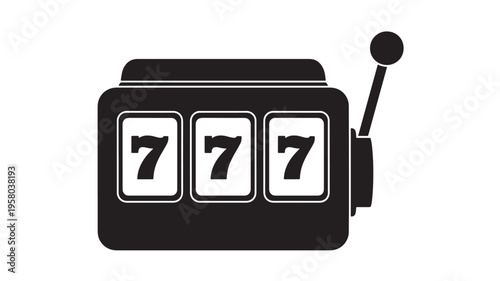 Slot machine icon with three sevens showing on the reels, representing luck and gambling with a classic lever mechanism.