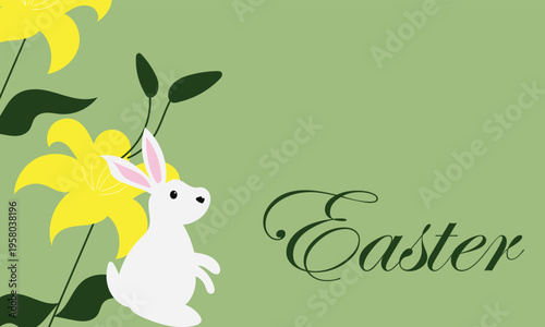 Happy Easter banner with eggs and flowers. Soft pastel Easter banner featuring decorated eggs,  ideal for festive greetings, social media covers, for website and seasonal promotions.