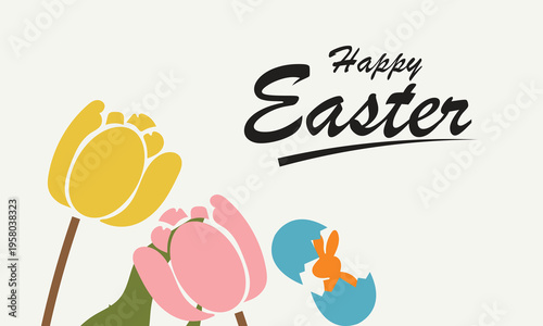 Happy Easter banner with eggs and flowers. Soft pastel Easter banner featuring decorated eggs,  ideal for festive greetings, social media covers, for website and seasonal promotions.