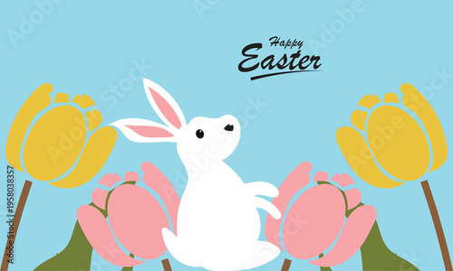 Happy Easter banner with eggs and flowers. Soft pastel Easter banner featuring decorated eggs,  ideal for festive greetings, social media covers, for website and seasonal promotions.