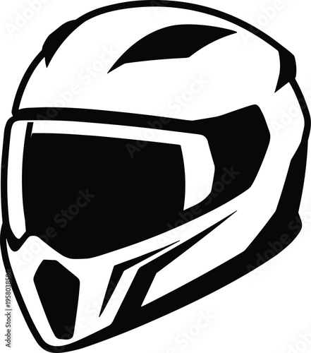 Black and white motorcycle helmet silhouette icon for road safety motorcycling sports and protective headgear graphic design.
