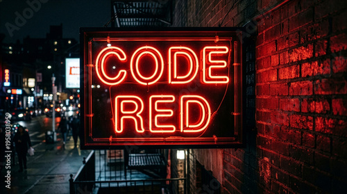 Code Red Neon Sign on Urban Brick Wall at Night