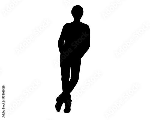 silhouette of a man leaning while standing in a cool pose, vector illustration
