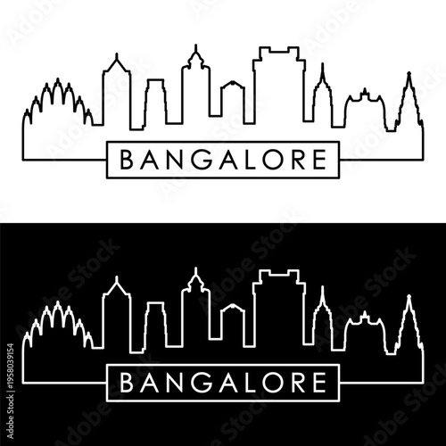 Bangalore skyline. Linear style. Single line. Editable vector file.