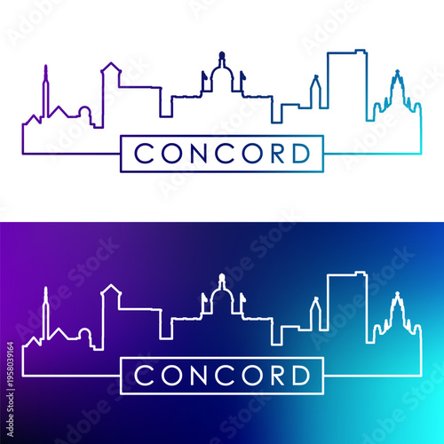 Concord NH skyline. Colorful linear style. Single line. Editable vector file.