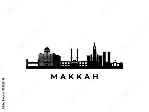 Vector Makkah skyline. Travel Makkah famous landmarks. Business and tourism concept for presentation, banner, web site.