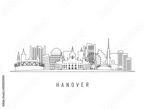 Detailed Hanover skyline vector illustration. Hanover buildings in line art style, perfect for modern designs.