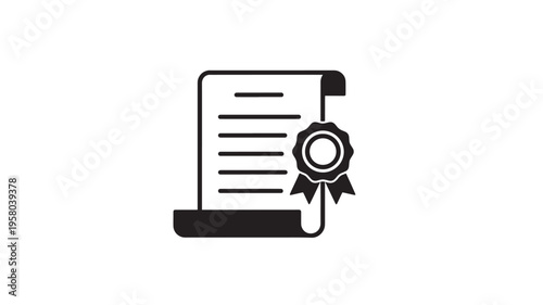 Certificate scroll icon with award ribbon and seal for achievement, graduation, or recognition featuring document, diploma, symbol with success and