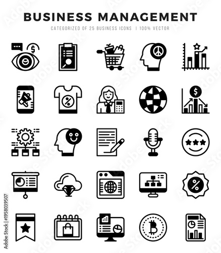 Set of Lineal Filled Business Management Icons. Lineal Filled art icon. Vector illustration