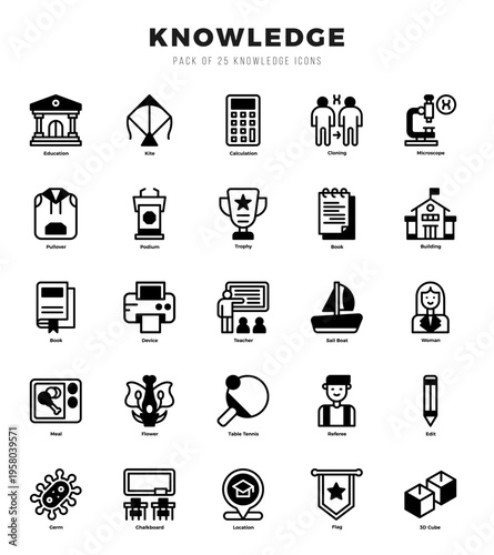 Simple Set of Knowledge Related Vector Lineal Filled Icons.