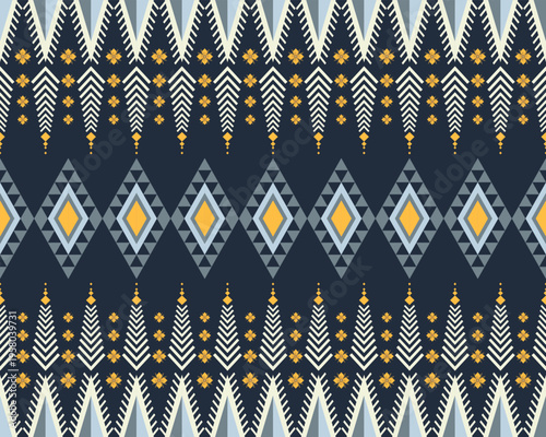 Geometric ethnic oriental design concept: Pattern geometric ethnic Pattern cross stitch inspired motifs, traditional textile vector. Design for fabric, batik, clothing, carpet, wallpaper, wrapping 