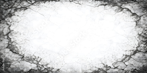 Minimal Cracked Concrete Wall Texture Background with Distressed Grunge Edges, White Cement Surface, Abstract Vintage Wall Pattern Banner. Vector Illustration.