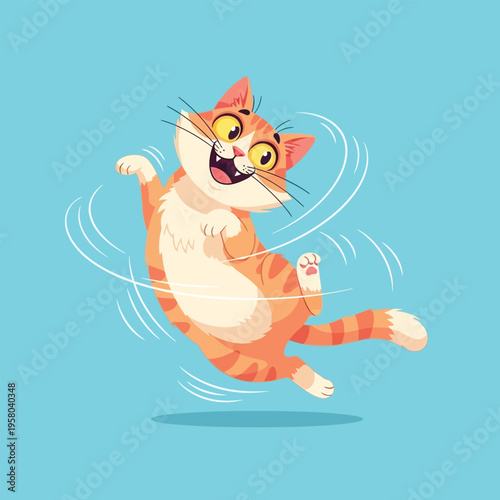 Funny Orange Tabby Cat Spinning in Mid-Air.