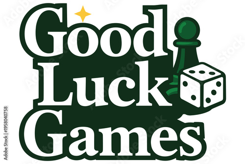 Playful and lucky themed logo design with chess pawn and dice for gaming and entertainment purposes ideal for board game branding