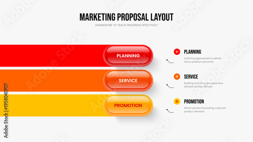 Professional Performance Three Step Diagram Slide Design. Creative Forecast Slideshow Layout Vector Illustration. Company Development 3 Element Infographic Frame Template.