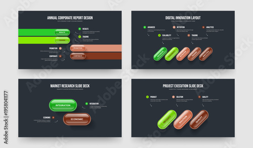 Project Portfolio 4 5 2 3 Element Infographic Presentation Layout Bundle. Consulting Visualization Four Five Two Three Option Diagram Slide Template Vector Illustration Set.