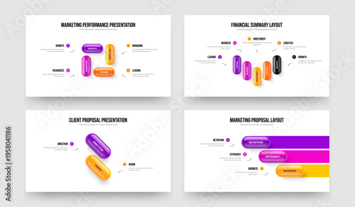Enterprise Strategy 4 5 2 3 Step Infographic Frame Layout Collection. Project Growth Four Five Two Three Option Diagram Slideshow Design Vector Illustration Bundle.