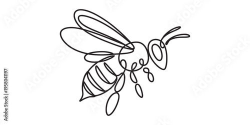 flying bee line art illustration