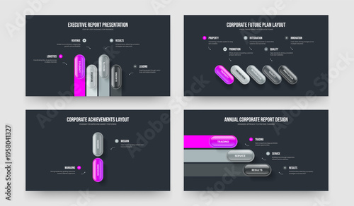 Business Innovation 4 5 2 3 Step Infographic Presentation Template Collection. Product Proposal Four Five Two Three Option Diagram Slideshow Layout Vector Illustration Bundle.